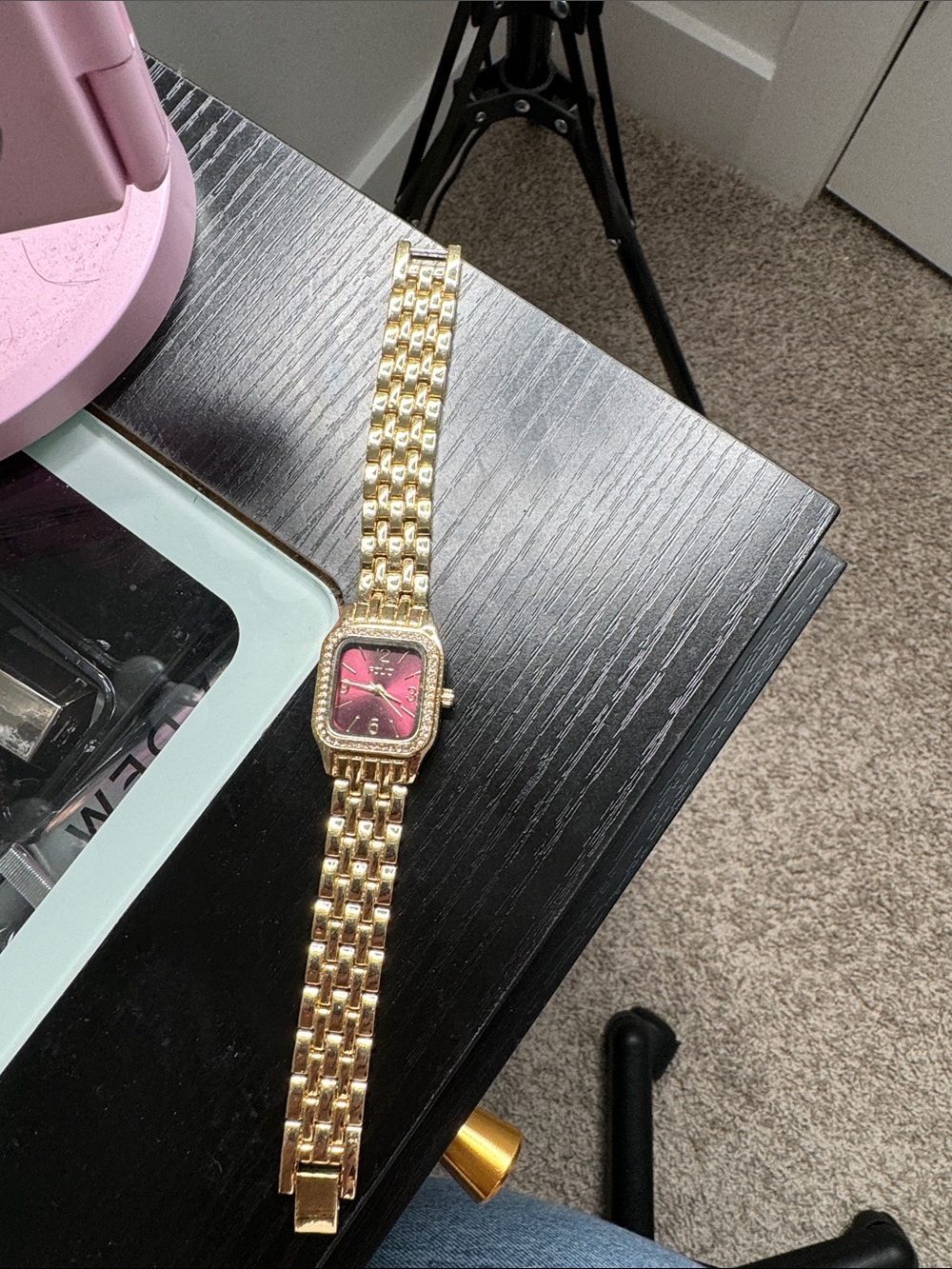 Gold Link Bracelet Watch with Pink Dial